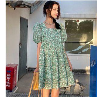 Floral Open-back Short-sleeve Skirt