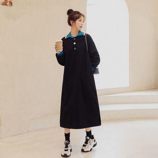 Polo Collar Long Sweatshirt Skirt
