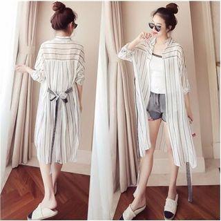 Long Striped Chiffon Shirt Jacket