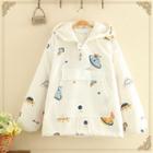 Planet Printed Over-sized Jacket White - One Size