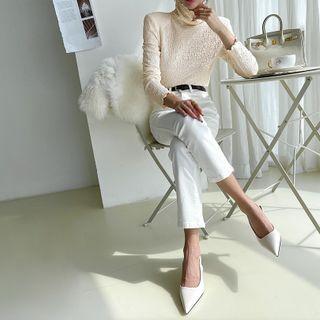 Turtle-neck Lettuce-edge Crinkled Top