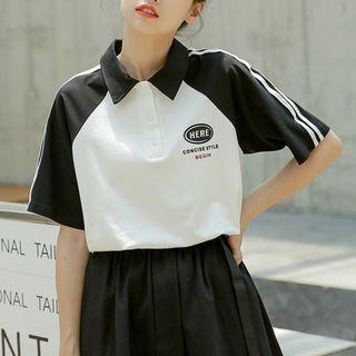 Raglan-sleeve Lettering Polo Shirt