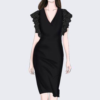 Lace Sleeve V-neck Sheath Dress