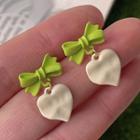 Bow Drop Earring 675 - 1 Pair - Green & Off-white - One Size