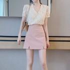 Short-sleeve Lace Top / A-line Skirt / Set