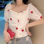 Off-shoulder Strawberry Printed Blouse As Shown In Figure - One Size