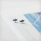 Ceramic Cross Earring 1 Pair - White & Blue - One Size