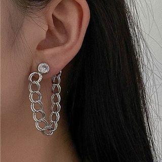 Chained Ear Stud 1 Pair - Silver - One Size