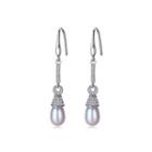 Sterling Silver Simple Temperament Long Earrings With Purple Freshwater Pearl And Cubic Zirconia Silver - One Size