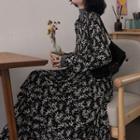 Floral Puff-sleeve Ruffled-trim Dress