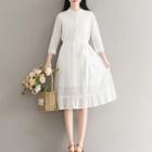 3/4-sleeve Stand Collar Lace A-line Dress