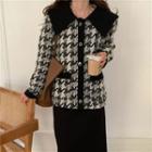 Houndstooth Collared Cardigan Black - One Size