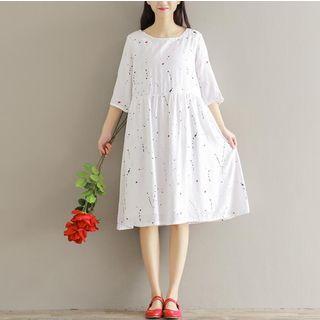 Splattered Elbow-sleeve Dress