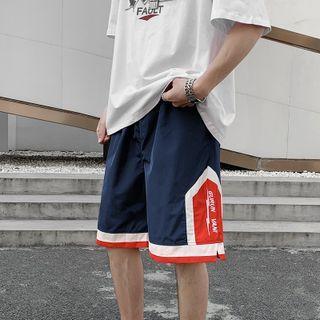 High-waist Color Block Lettering Shorts