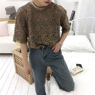 Set: Lace Short-sleeve T-shirt + Camisole