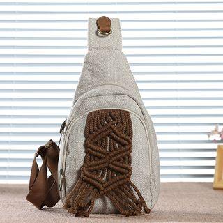 Woven Applique Canvas Sling Bag