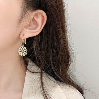 Faux Pearl Rhinestone Disc Dangle Earring 1 Pair - Gold - One Size