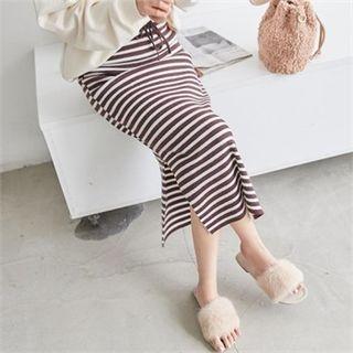 Drawstring-waist Striped Long Skirt