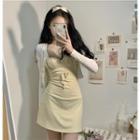 Spaghetti Strap Plain Mini Dress / Light Cardigan