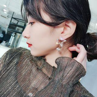 Rhinestone Star Faux Pearl Drop Earring E1897 - 1 Pair - Silver Needle - Star & Faux Pearls - One Size