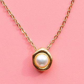 Faux Pearl Pendant Stainless Steel Necklace Necklace - White & Gold - One Size