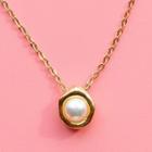 Faux Pearl Pendant Stainless Steel Necklace Necklace - White & Gold - One Size