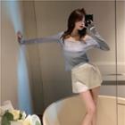 U-neck Plain Top / High-waist Plain A-line Mini Skirt