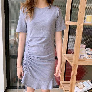 Ruffled-trimmed Short-sleeved Dress
