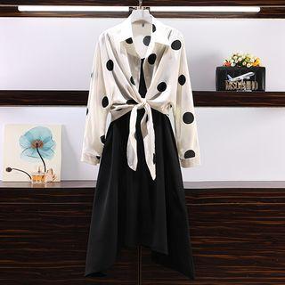 Set: Shoulder-tie Dress + Dotted Shirt