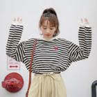 Embroidered Striped Sweatshirt Stripe - Black - One Size