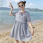 Heart Embroidered Plaid Short-sleeve Dress