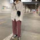 Long-sleeve Button-down Shirt / Plain Wide-leg Pants