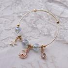 Moon & Star Faux Crystal Bead Alloy Open Bangle Blue - One Size