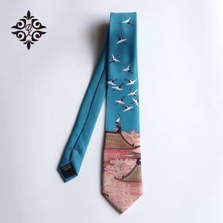 Crane Print Neck Tie As Shown In Figure - 7cm