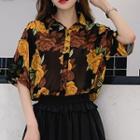 Short-sleeve Floral Blouse Yellow - One Size