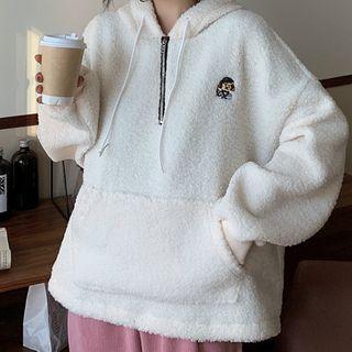 Cartoon Embroidered Half-zip Fleece Hoodie