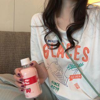 Elbow-sleeve Ice-cream Print T-shirt White - One Size