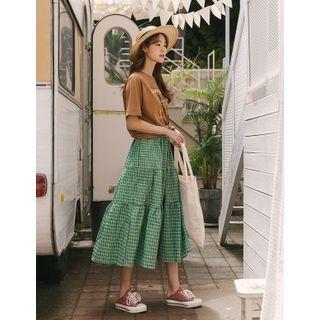 Band-waist Check Tiered Skirt