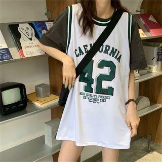 Elbow-sleeve T-shirt / Number Print Tank Top