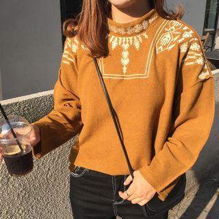 Embroidered Mock Neck Long Sleeve Top