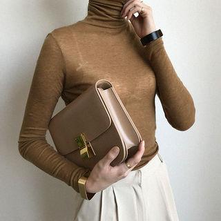 Turtle-neck Sheer Wool Blend Top