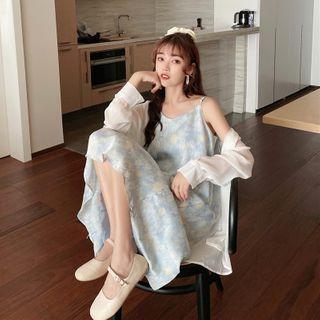 Plain Blouse / Spaghetti Strap Tie Dye Midi A-line Dress