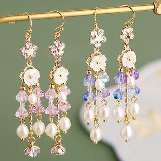 Flower Freshwater Pearl Faux Crystal Fringed Earring