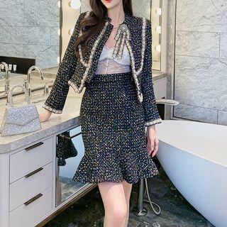 Set: Sequined Tweed Cropped Jacket + Mini Mermaid Skirt