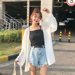 Open-front Chiffon Light Jacket White - One Size