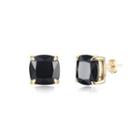 925 Sterling Silver Plated Champagne Gold Simple Geometric Square Black Cubic Zircon Stud Earrings Champagne - One Size