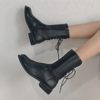 Faux Leather Lace-up Back Short Boots