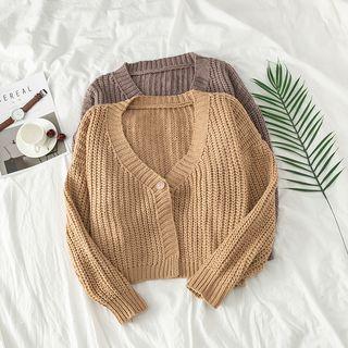 V-neck Cropped Chunky Knit Cardigan