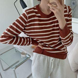 Rib-trim Stripe Knit Top
