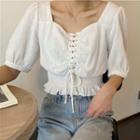 Lace Up Short-sleeve Crop Top White - One Size